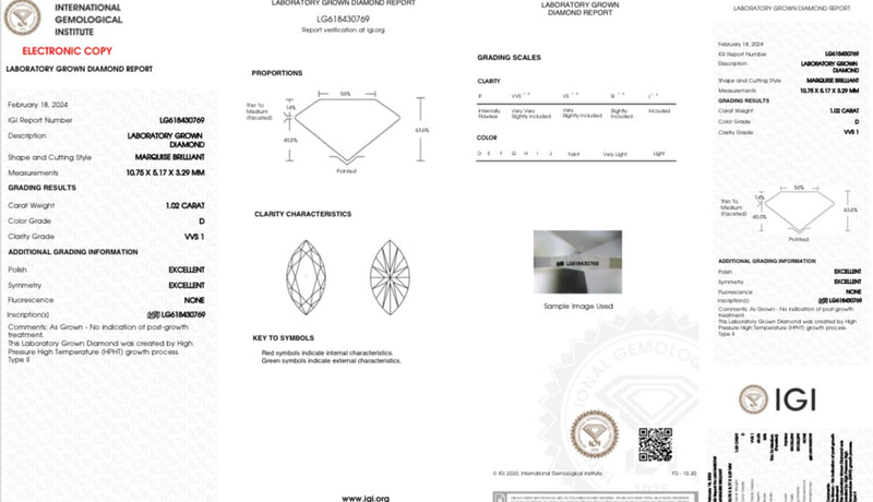 Diamante Laboratorio Desmontado Marquise IGI 1.02 CT