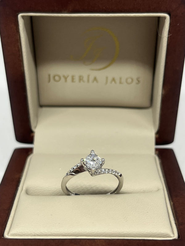 Anillo Compromiso Oro Blanco 14K Zirconia