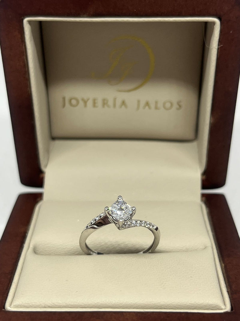Anillo Compromiso Oro Blanco 14K Zirconia