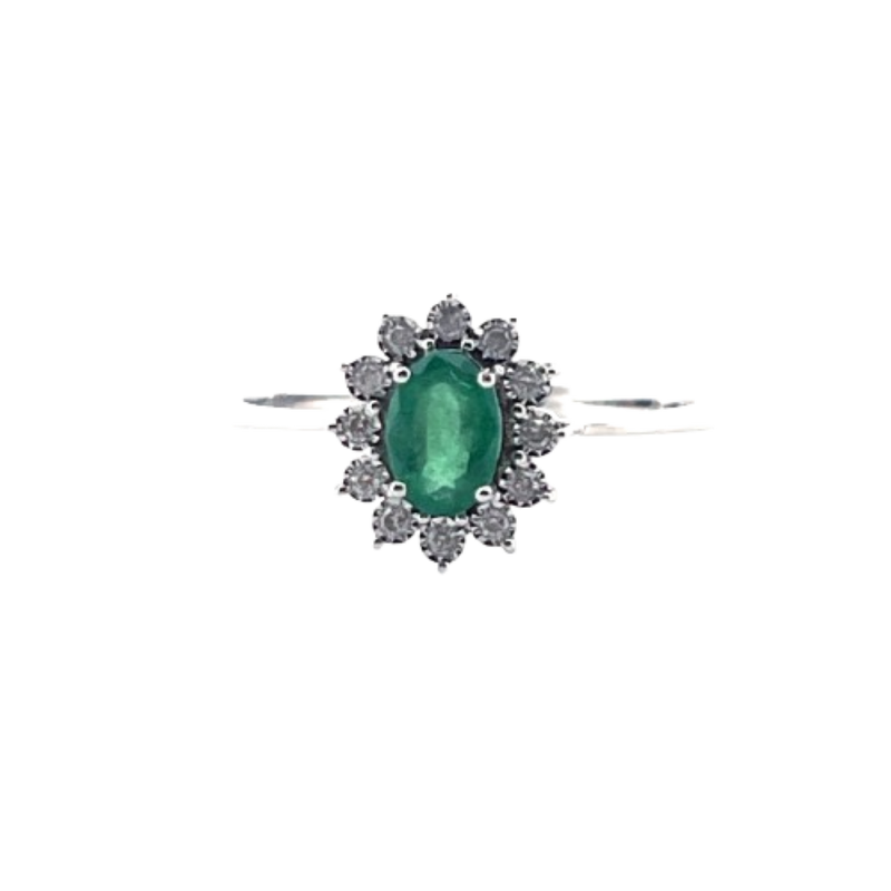 Anillo Esmeralda Con Diamantes 14K