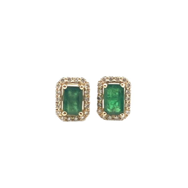 Aretes Esmeralda Con Diamantes 14K
