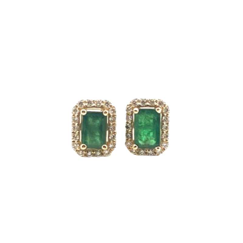 Aretes Esmeralda Con Diamantes 14K