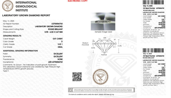 Diamante Laboratorio  Desmontado Redondo IGI 0.81 CT