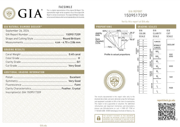 Diamante Natural Desmontado Redondo GIA 0.40 CT
