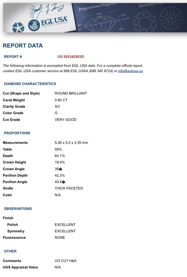 Diamante Natural Desmontado Redondo EGL 0.60 CT