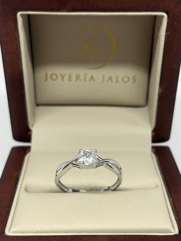 Anillo Compromiso Oro Blanco 14K Zirconia