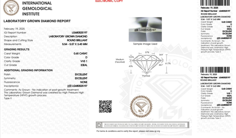 Diamante Laboratorio Desmontado Redondo IGI 0.65 CT