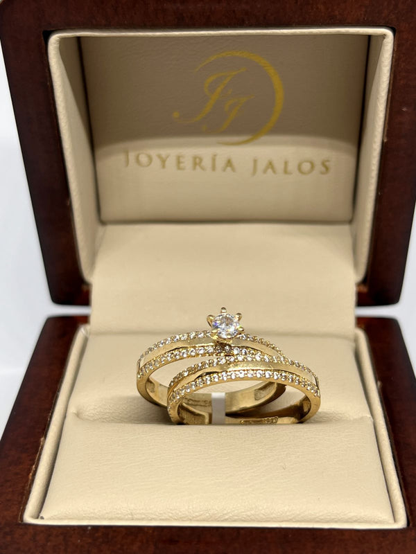 Anillo Compromiso Con Alianza Oro Amarillo 14K Zirconia