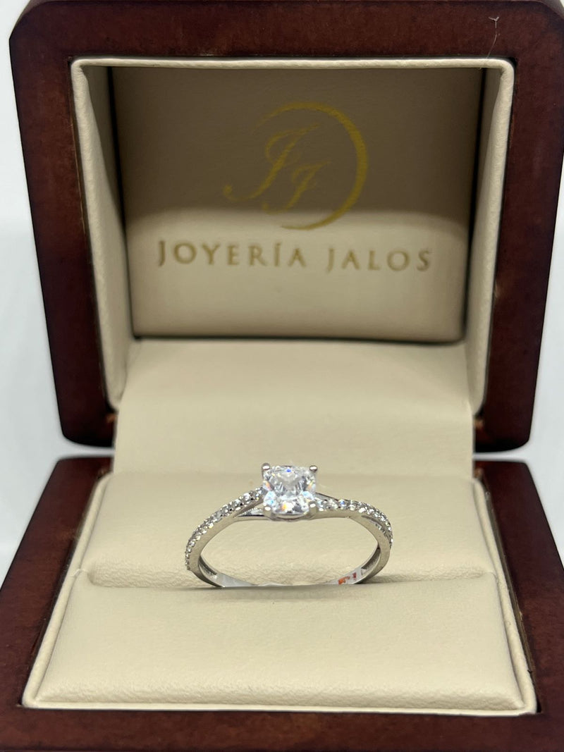 Anillo Compromiso Oro Blanco 14K Zirconia