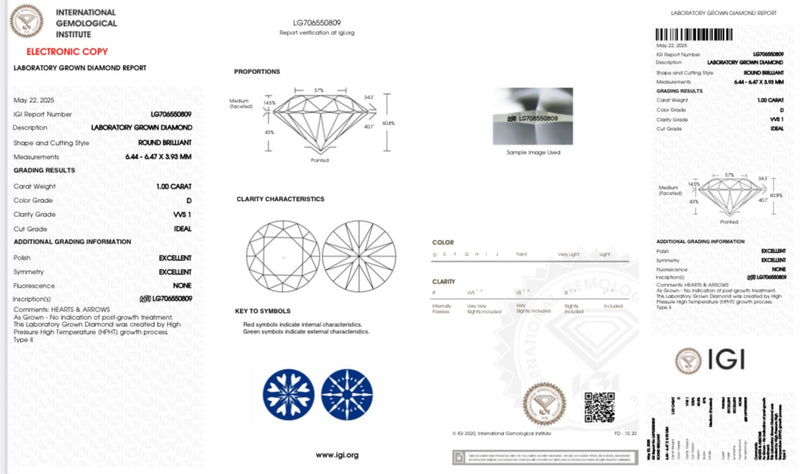 Diamante Laboratorio  Desmontado Redondo IGI 1.00 CT