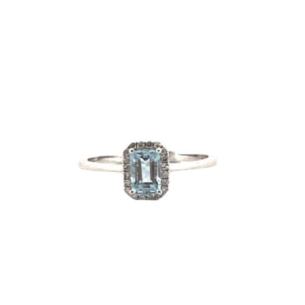 Anillo Aguamarina Con Diamantes 14K