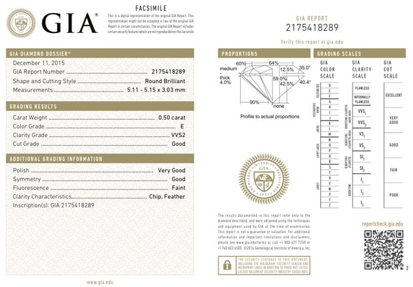 Diamante Natural Desmontado Redondo GIA 0.50 CT