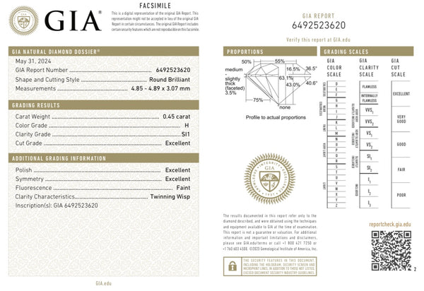 Diamante Natural Desmontado Redondo GIA 0.45 CT