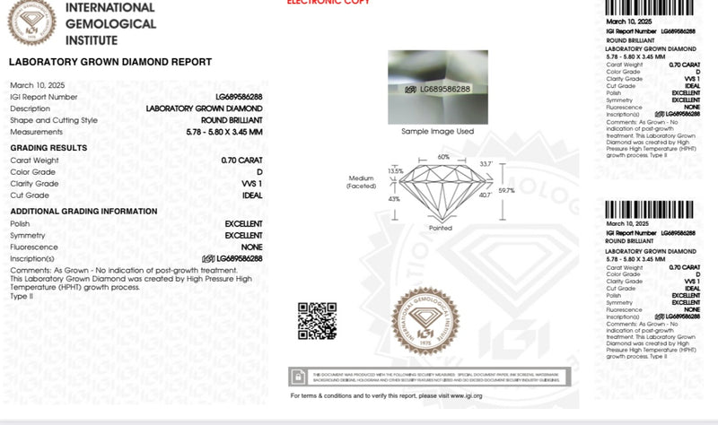 Diamante Laboratorio Desmontado Redondo IGI 0.70 CT