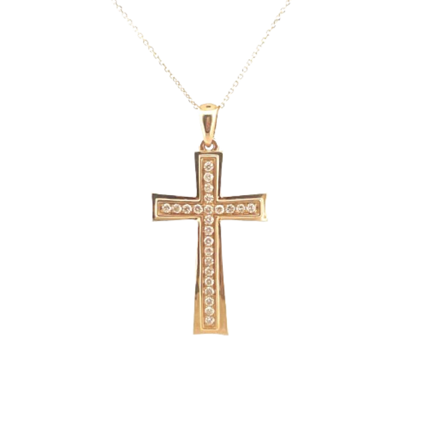 Gargantilla Cruz Con Diamantes 14K