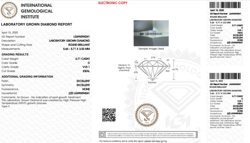 Diamante Laboratorio Desmontado Redondo IGI 0.71 CT