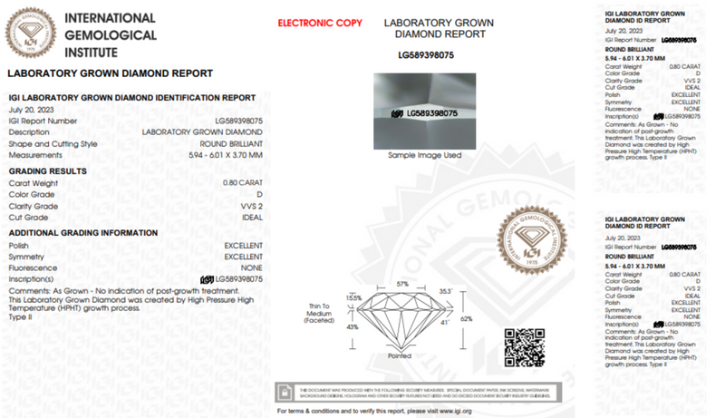 Diamante Laboratorio  Desmontado Redondo IGI 0.80 CT