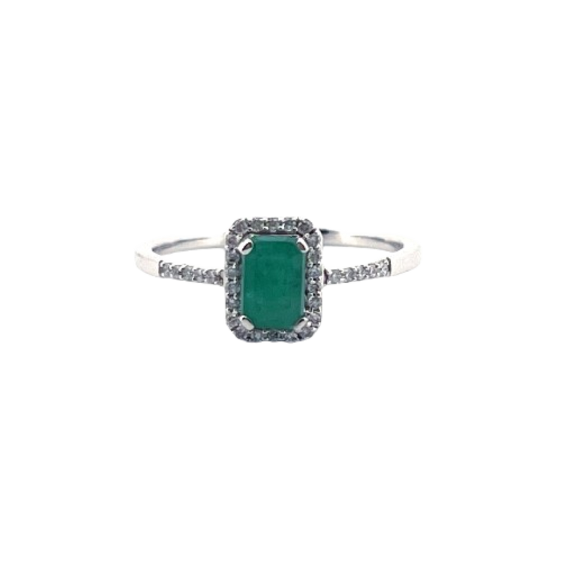 Anillo Esmeralda Con Diamantes 14K
