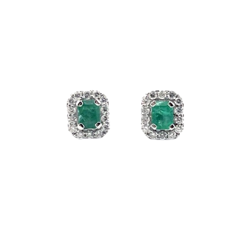 Aretes Esmeralda Con Diamantes 14K