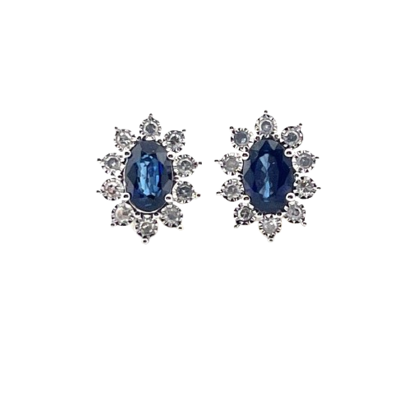 Aretes Zafiro Con Diamantes 14K