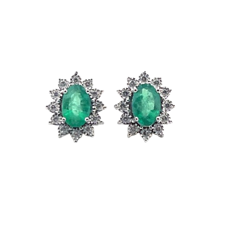 Aretes Esmeralda Con Diamantes 14K