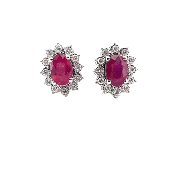 Aretes Rubí Con Diamantes 14K
