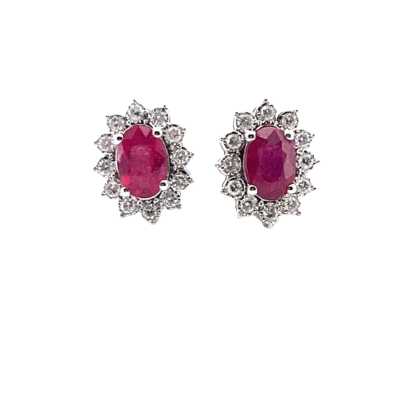 Aretes Rubí Con Diamantes 14K