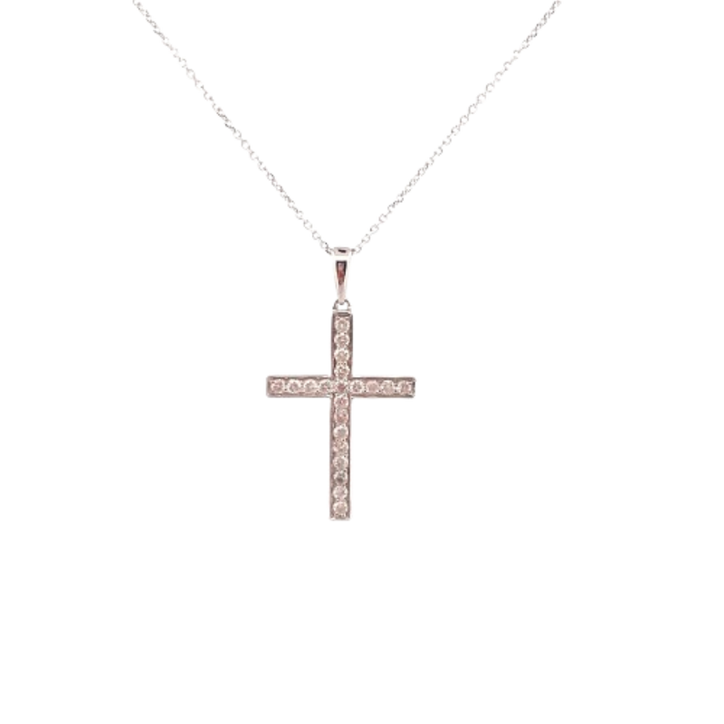 Gargantilla Cruz Con Diamantes 14K