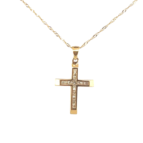 Gargantilla Cruz Con Diamantes 14K