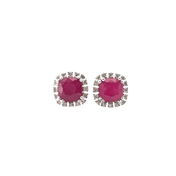 Aretes Rubí Con Diamantes 14K
