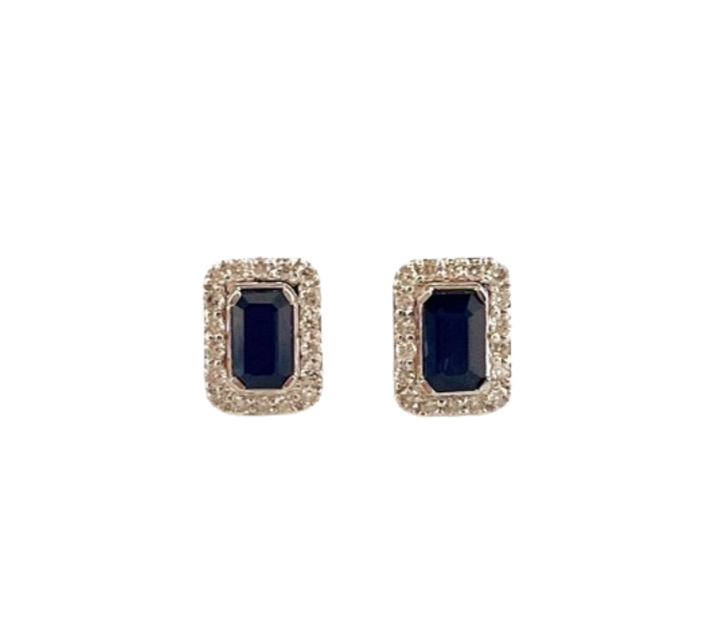 Aretes Zafiro Con Diamantes 14K