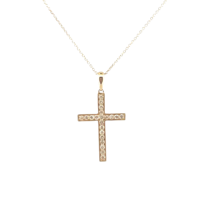 Gargantilla Cruz Con Diamantes 14K