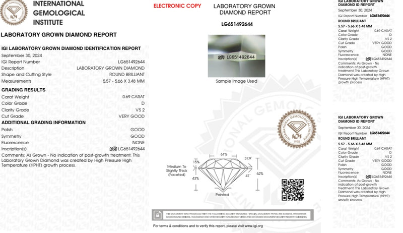 Diamante Laboratorio Desmontado Redondo IGI 0.69 CT