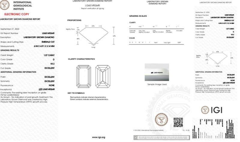 Diamante Laboratorio  Desmontado Esmeralda IGI 1.07 CT