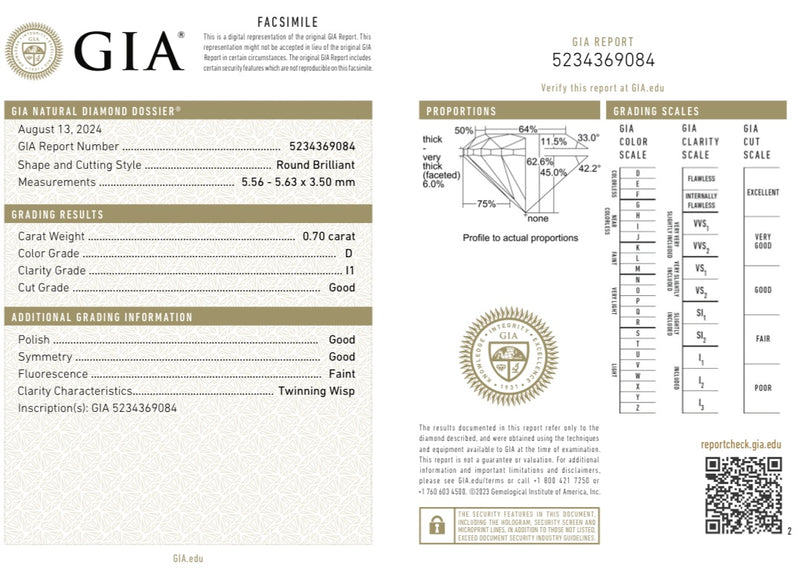 Diamante Natural Desmontado Redondo GIA 0.70 CT