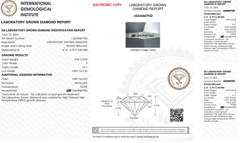 Diamante Laboratorio  Desmontado Redondo IGI 0.90 CT