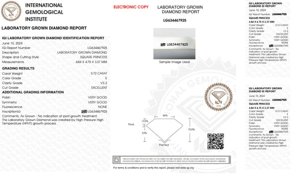 Diamante Laboratorio Desmontado Princesa IGI 0.72 CT