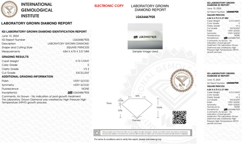 Diamante Laboratorio Desmontado Princesa IGI 0.72 CT